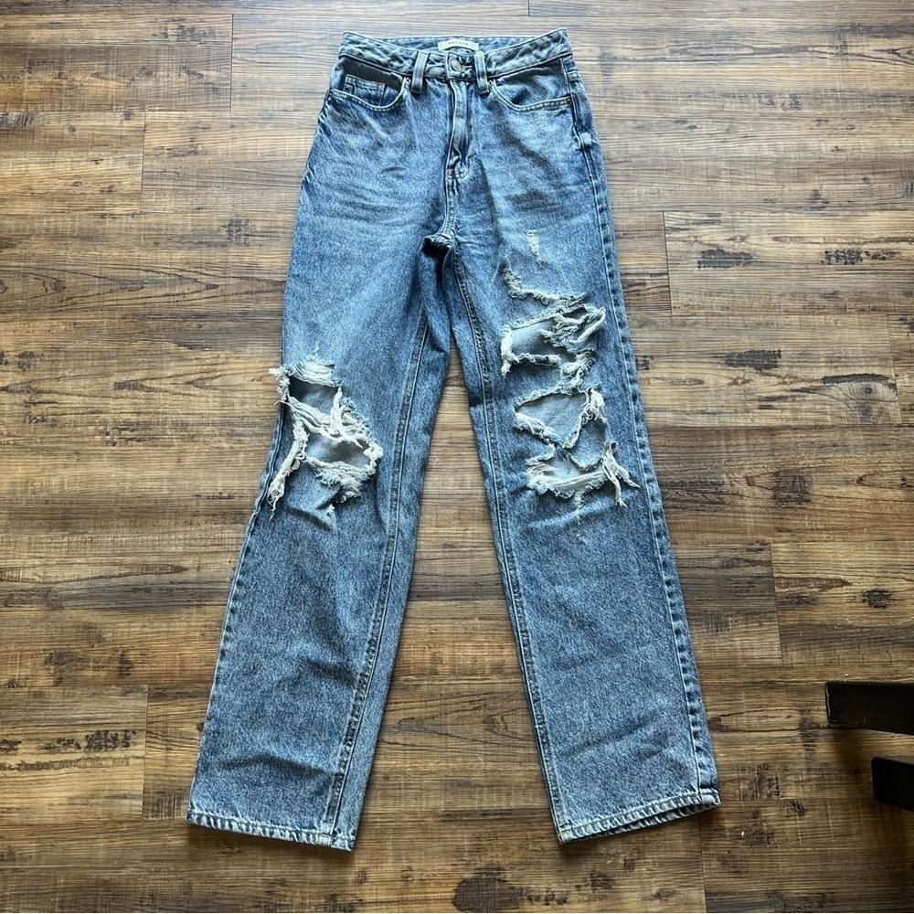 Pacsun Womens 90’s Boyfriend Denim Ripped Distressed Jeans Sz 24 Light Wash Blue